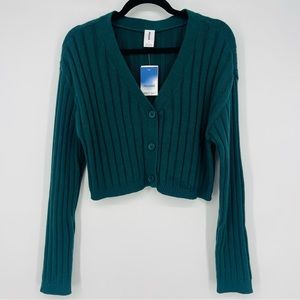 Abound Long Sleeve Cropped Ribbed Cardigan Green Moss Size L
